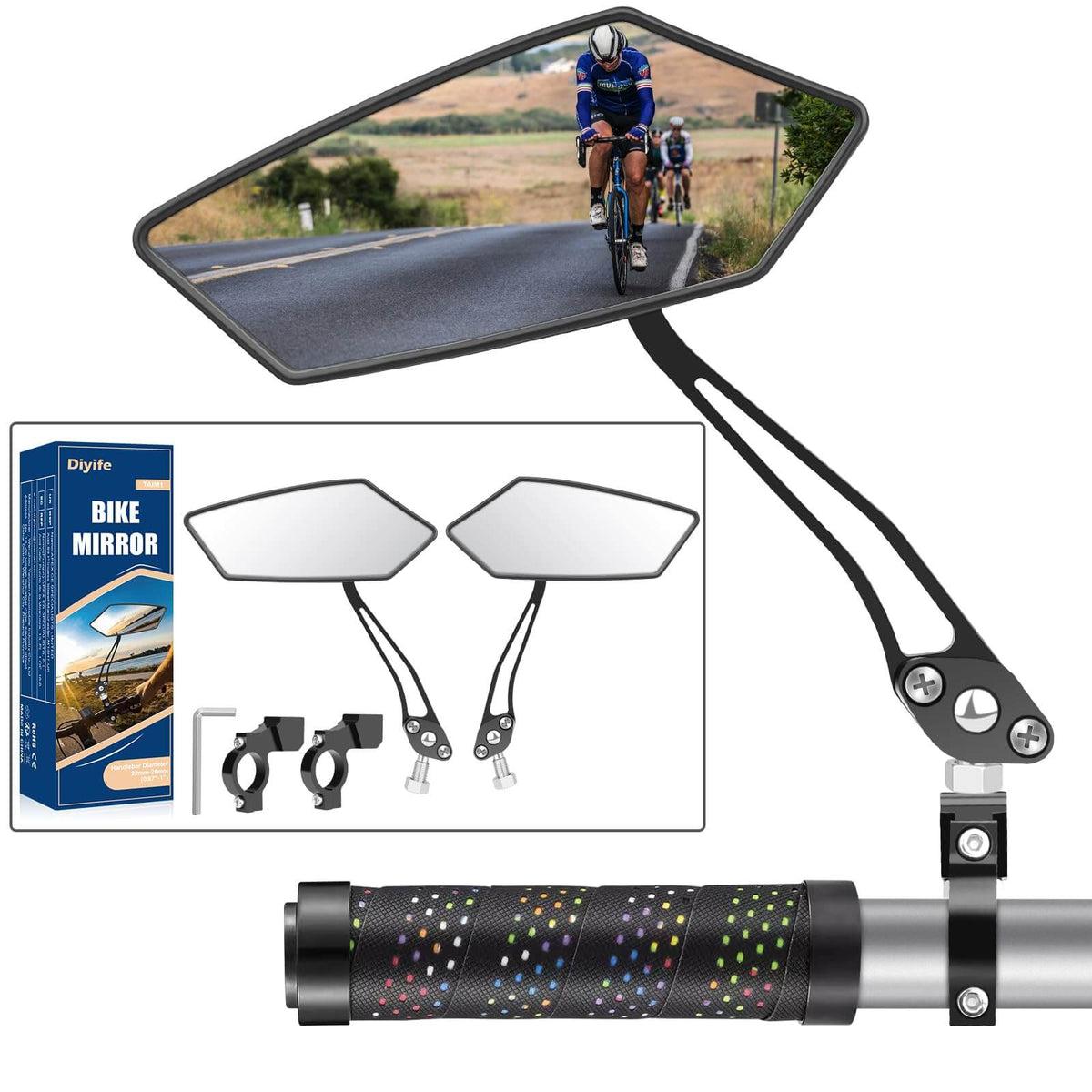 Diyife Espejo Retrovisor Bicicleta, [2 Piezas-Izquierda &amp; Derecha] 360° Adjustable Espejo retrovisor para 22-25mm Manillar de Bicicleta Carretera para Bicicletas de Carretera de Montaña…